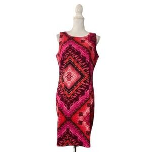 B Design Pink Diamond Art Watercolor Print Sleeveless Dress Sz 14